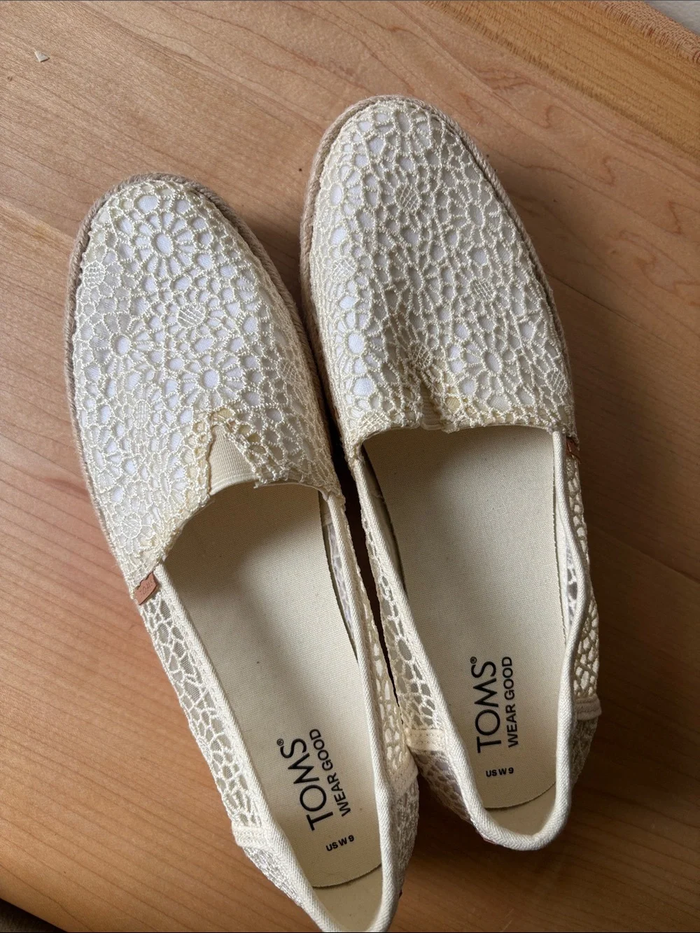 Toms Cream Lace Espadrille Platform Slip-Ons